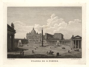 Utsikt över Petersplatsen, Piazza di S. Pietro, med Peterskyrkan och forntida egyptisk obelisk av Unbekannt