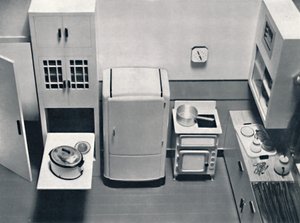 Utsikt över ett kök, ritat av H.M.V. Hushållsapparater, 1938 av Unbekannt