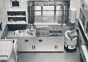 Utsikt över ett kök, ritat av H.M.V. Hushållsapparater, 1938 av Unbekannt