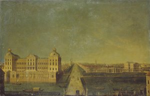 Utsikt över Nevsky Prospekt från Anichkovpalatset med Shuvalovs-huset, andra hälften av 1700-talet. av Unbekannt