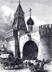 Utsikt över Nikolskaya-tornet och vapenhuset i Moskva, ca 1860 av Unbekannt