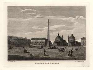 Utsikt över Piazza del Popolo, Rom, med forntida obelisk från Heliopolis, Egypten av Unbekannt