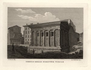 Utsikt över Temple of Portunus, Tempio di Portuno eller Tempio della Fortuna Virile av Unbekannt