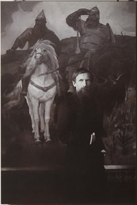 Viktor Vasnetsov före sin målning Bogatyrs av Unbekannt