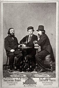 Violinisten Johann Pickel med kompositörerna Eduard Nápravník och Anatoly Lyadov, 1800-talet av Unbekannt