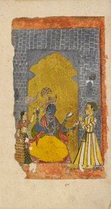 Vishnu tronade med en furstlig hängiven framför honom, c1700-1725 av Unbekannt