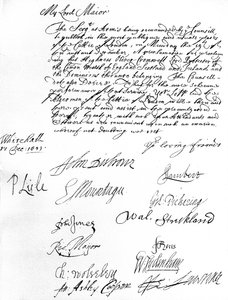 Beslut från Council of State till Lord Mayor of London, som önskar att han och Aldermen ska närvara vid utropandet av Oliver Cromwell som Lord Protector of the Commonwealth of England, Skottland, Irland & Dominions den 19 december av Unbekannt