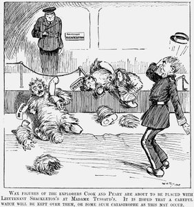 Vaxmodeller av Peary och Cook, polarforskare, vid Madame Tussauds, London, 1909 av Unbekannt