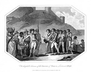 William Bligh, brittisk sjöofficer mottagen av guvernören i Timor, 14 juni 1789 1802 av Unbekannt