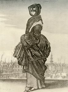 Vinter - Utomhus vinterklänning av engelsk kvinna, regeringstid av Charles I, c1620-1640, 1937 av Unbekannt