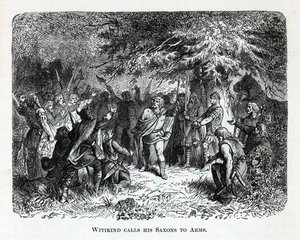 Wittekind kallar sina Saxons till vapen, 1882 av Unbekannt