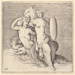 Woman with Shield Seated on Seamonster, publicerad ca. 1599-1622. av Unbekannt