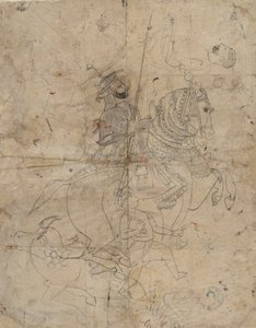 Dyrkan av Brijnathanji och Swamini recta, ryttarporträtt verso, K. 1800. av Unbekannt