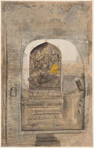 Dyrkan av stenbild av Shiva och Parvati inom en lingam, ca. 1710. av Unbekannt