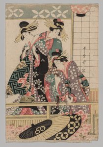 Yoshiwara kvinnor tittar in på gatan på våren, 1753-1806. av Unbekannt
