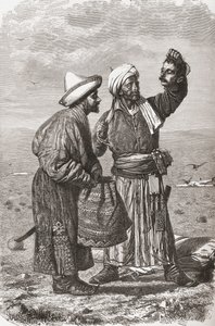 En afghansk soldat som håller det avhuggna huvudet på sin fiende, illustration från 