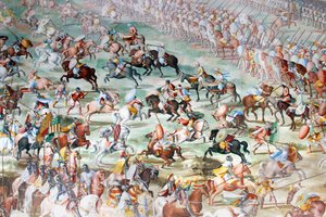 Stridsscen, detalj från freskerna i Hall of Battles