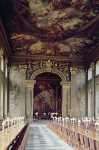 Taket vid ingången till Painted Hall, Old Royal Naval College, Greenwich, London av Unbekannt Unbekannt