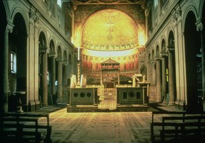 Interiörvy av huvudaltaret i San Clemente, Rom, Italien av Unbekannt Unbekannt