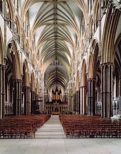 Lincoln Cathedral, 1185–1311, Utsikt över långhuset, byggt 1215-55, Lincolnshire, Storbritannien av Unbekannt Unbekannt