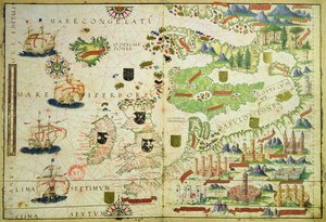 Karta över Europa, från en faksimil av "Miller Atlas" av Pedro och Jorge Reinel, och Lopo Homem, gjord 1519
