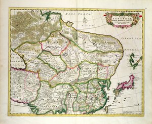 Karta över Mongoliet som visar delar av Ryssland, Japan och Kina, c.1680, av Frederick de Wit