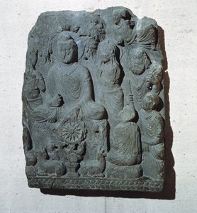 Relief av "Framtidens Buddha", eller Bodhisattva Maitreya, 2:a århundradet e.Kr. (sten)