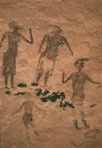 Hällmålning av män och kvinnor från Jabbaren 700-1:a århundradet f.Kr. (ochre skiffer) av Unbekannt Unbekannt