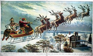 Tomtens första utflykt med släde och renar, illustration för A Visit from St. Nicholas, av Clement Clarke Moore (1779-1863) 1890-talet av Unbekannt Unbekannt