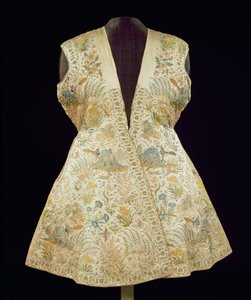 Satin jaktkappa broderad med siden i kedjesöm, nordindiska (Mughal), första hälften av 1600-talet (satin och siden) av Unbekannt Unbekannt
