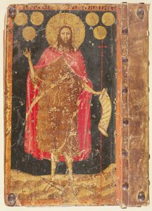 Johannes Döparen med guldfloriner, från omslaget till Konstitutioner och stadgar för myntmakarnas Guild, c.1380 av Unbekannt Unbekannt