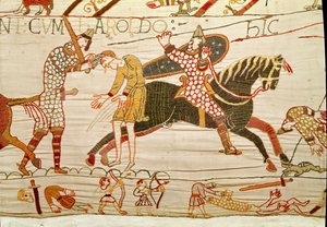 Normanerna dödar Harolds män, Bayeux Tapestry av Unbekannt Unbekannt