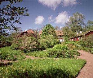 Vy över Carl Linnaeus hus, Hammarby, Uppsala, Sverige foto