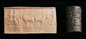 00326 Cylindersigill av Shar-kali-sharri, kung av Akkad, Mesopotamien, ca 2340-2100 f.Kr. (svart marmor) av Unbekannt