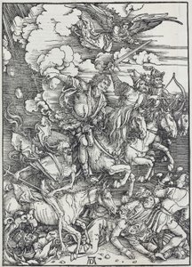 05. Albrecht Dürer, Apokalypsen, III. De fyra apokalyptiska ryttarna, Nationalgalleriet i Prag av Unbekannter Künstler