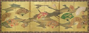 En dekoration av öppna och stängda fläktar, Momoyama Period (1568-1615) av Unbekannt
