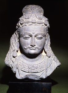 Ett stort huvud av en Bodhisattva med ett nedslaget uttryck, 2:a-3:e århundradet av Unbekannt