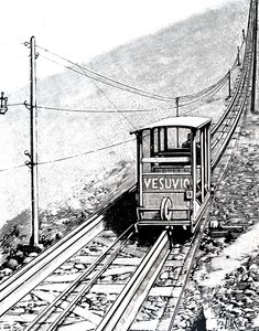 En sidovy av bilen på Vesuvius bergbana. av Unbekannt