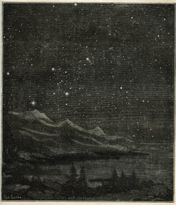 En stjärnklar natt perfekt för att observera himlen. Gravyr från Camille Flammarions "The Stars and Other Curiosities of the Sky" av Unbekannter Künstler