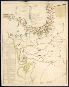 En färgad plan över belägringen fungerar. Tidskrift öfver belägringen af Bergen op Zoom, af fransmännen, 1747; föregås av en redogörelse för det franska artilleriets tillstånd vid den tiden. av Unbekannter Künstler