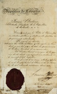 Akt om upphöjelse av byn San Miguel de Ibarra av Simon Bolivar av Unbekannter Künstler