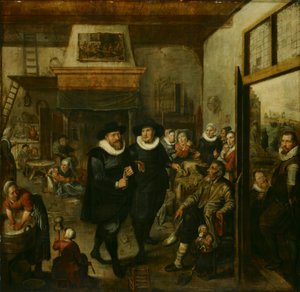 En almoner och en polisergeant besöker en fattig familj, 1625-1630 av Unbekannt