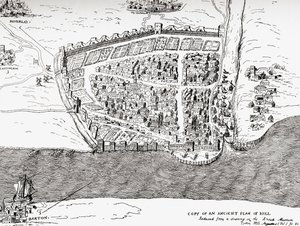 Forntida plan av Kingston upon Hull, East Riding of Yorkshire, England, från Picturesque History of Yorkshire, publicerad c.1900 av Unknown