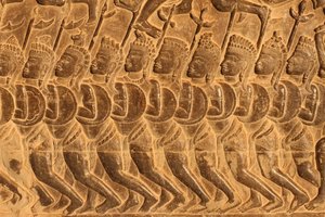 Angkor Wat. Detalj av reliefskulptur från slaget vid Kurukshetra Siem Reap Kambodja av Unbekannt