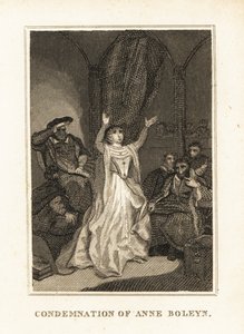 Anne Boleyn anklagas för äktenskapsbrott av Henrik VIII 1536. 1836 (gravyr) av Unbekannter Künstler