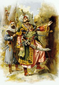 Tusen och en natt : Ali Baba och de fyrtio tjuvarna : tjuvarnas ledare säger "Sesam öppna dig", reklam för "Le Bon Marche" ca 1900 av Unbekannter Künstler