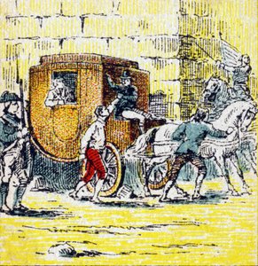 Gripande av Ludvig XVI och hans flyende familj i Varennes den 21 juni 1791. Gravyr i "Histoire de France". En serie reklambilder publicerade på uppdrag av Louit, 24 rue d