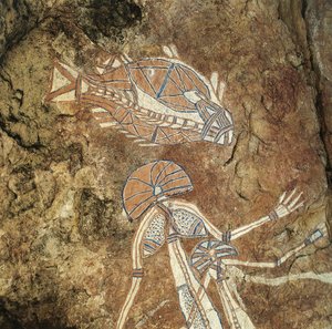 Australien, Northern Territory, Arnhem Land, Kakadu National Park, Nourlangie Rock, Aboriginska klippmålningar