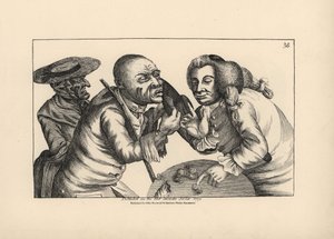 Den bankrutta Toby och hans fru Doxy tigger ost och öl på en krog. Kopparstick av Thomas Sanders efter en satirisk illustration av Timothy Bobbin (John Collier) (1708-1786) från Human Passions Delineated, John Haywood, Manchester av Unbekannter Künstler