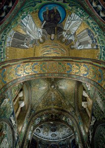 Basilica of San Vitale, mosaiker i absidvalv, Ravenna, Emilia-Romagna, Italien av William M. Timlin